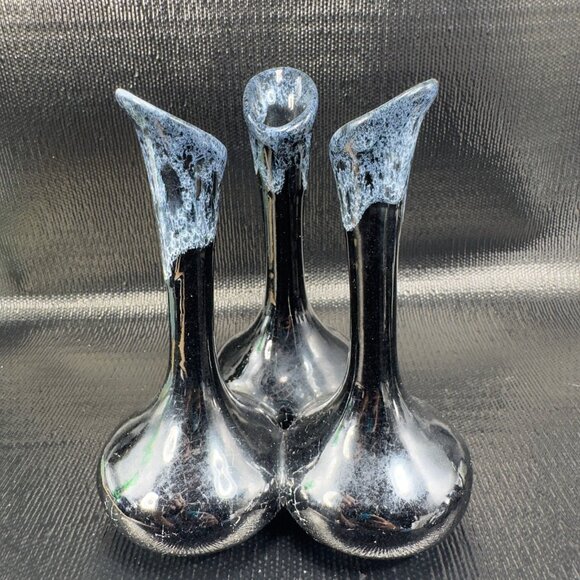 Van Briggle Art Pottery Triple Bud Vase Attached Signed Black Crackled Glaze VTG - Picture 11 of 11